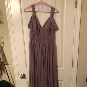 Plum purple off the shoulder formal dress
